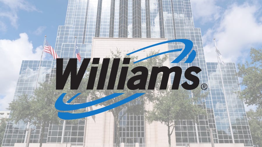 The Williams Cos. logo over an image of the company's office in Houston.